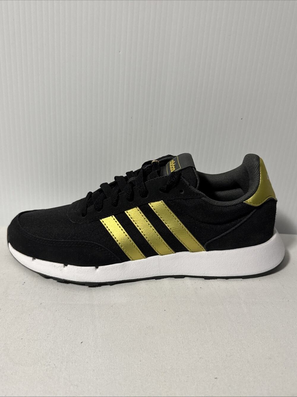 Adidas Run 60s 2.0 Women's Sz 7 Black Gold Metallic Running Shoes GX1714